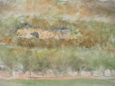 Gilbert PASTOR : Forêt ovale, Aquarelle originale signée 2