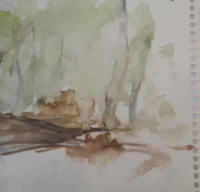 Gilbert PASTOR : Allée dans les arbres, Aquarelle originale signée 2