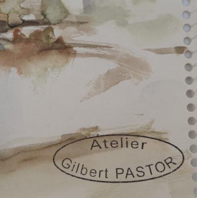 Gilbert PASTOR : Allée dans les arbres, Aquarelle originale signée 2