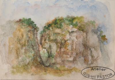 Gilbert PASTOR : Brèche dissimulée par des plantes, Aquarelle originale signée 2