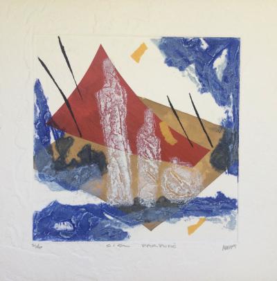 Bernard ALLIGAND - Ciel parfumé,2003 - Gravure au carborundum et collage signé 2
