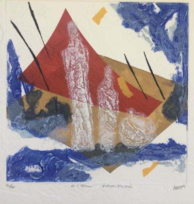 Bernard ALLIGAND - Ciel parfumé,2003 - Gravure au carborundum et collage signé 2