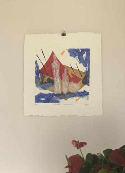 Bernard ALLIGAND - Ciel parfumé,2003 - Gravure au carborundum et collage signé 2
