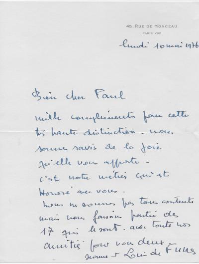 Louis DE FUNES Lettre autographe signée 2