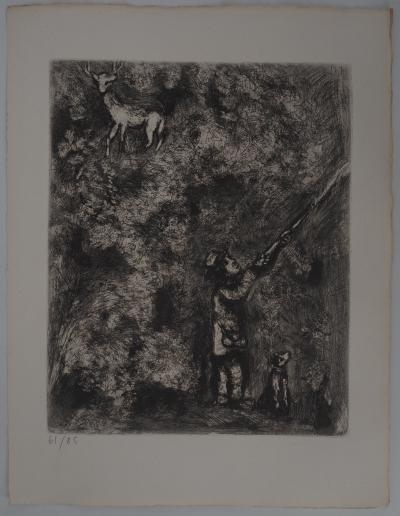 Marc CHAGALL : Le cerf chassé, Gravure originale signée 2