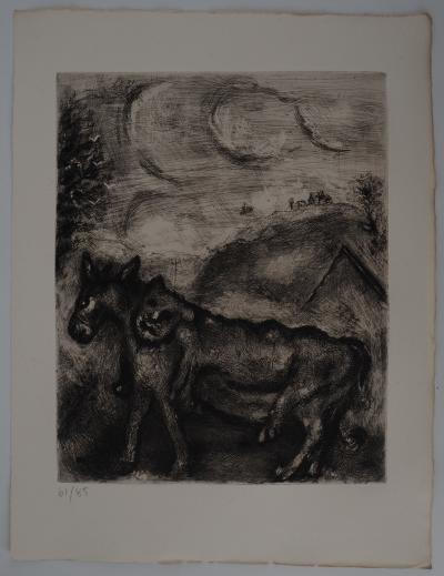 Marc CHAGALL: The donkey and the lion, Original signed engraving 2