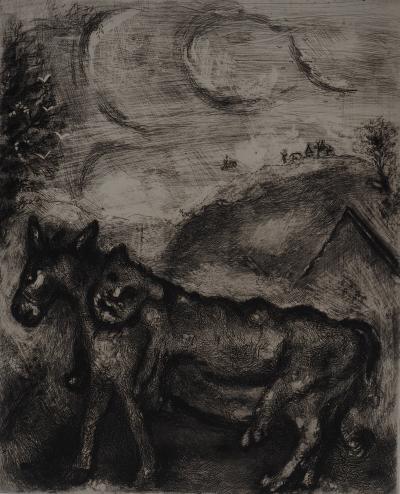 Marc CHAGALL: The donkey and the lion, Original signed engraving 2