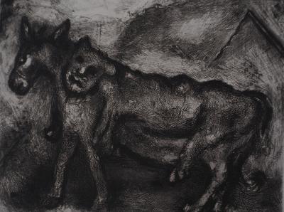 Marc CHAGALL: The donkey and the lion, Original signed engraving 2