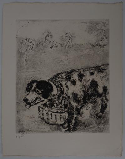 Marc CHAGALL : Le chien au panier, Gravure originale signée 2