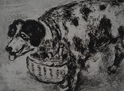 Marc CHAGALL : Le chien au panier, Gravure originale signée 2