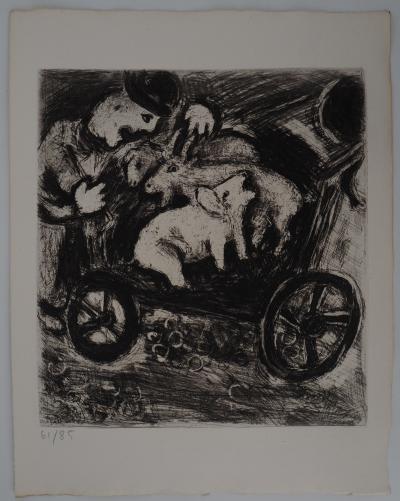 Marc CHAGALL : Le berger et son troupeau, Gravure originale signée 2