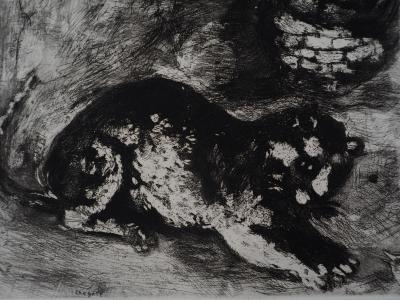 Marc CHAGALL : Le chat et les deux moineaux, Gravure originale signée 2