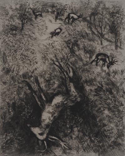 Marc CHAGALL : Le cerf malade, Gravure originale signée 2