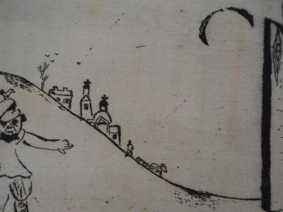 Marc CHAGALL : L’arrivée de Tchitchikov, Gravure originale 2