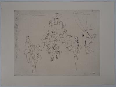 Marc CHAGALL : Repas chez Manilov, Gravure originale signée 2