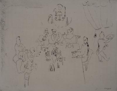 Marc CHAGALL : Repas chez Manilov, Gravure originale signée 2