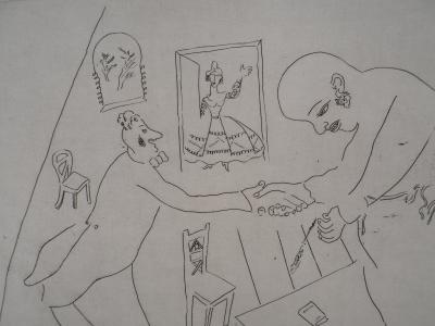 Marc CHAGALL : Les adieux de Tchitchikov à Manilov, Gravure originale 2