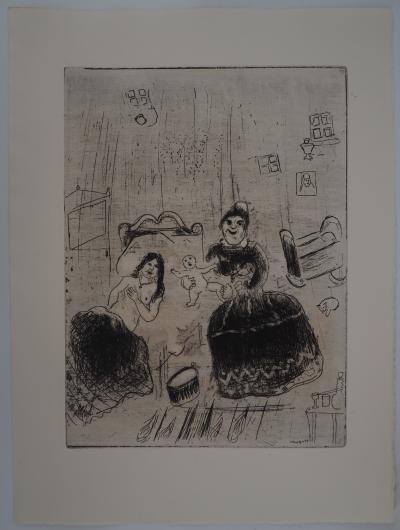 Marc CHAGALL : La naissance de Tchitchikov, Gravure originale signée 2