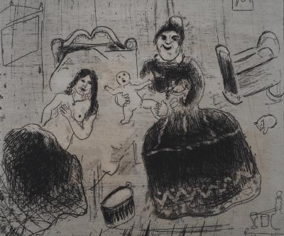 Marc CHAGALL : La naissance de Tchitchikov, Gravure originale signée 2