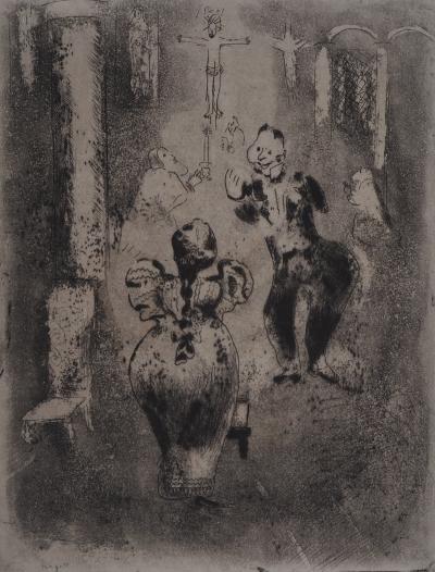 Marc CHAGALL : À l'église, Gravure originale signée 2