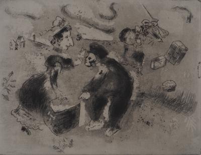 Marc CHAGALL : Tchitchikov douanier, Gravure originale signée 2