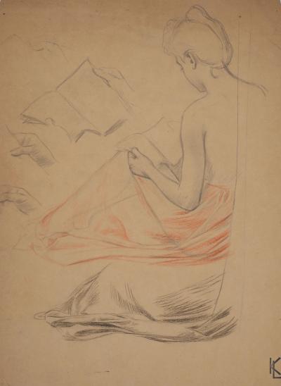 Léopold Franz KOWALSKI: La lecture, dessin original 2