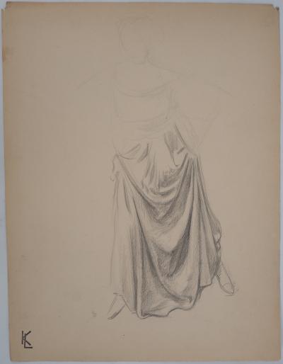 Léopold Franz KOWALSKI: Drapé d’une jupe relevée, dessin original 2