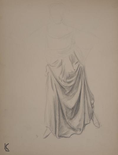 Léopold Franz KOWALSKI: Drapé d’une jupe relevée, dessin original 2
