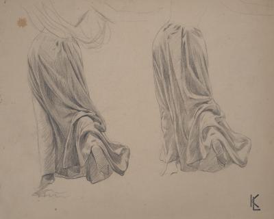 Léopold Franz KOWALSKI: Drapé d’une jupe en mouvement 1, dessin original 2