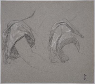 Léopold Franz KOWALSKI: Étude du drapé de la manche, dessin original 2