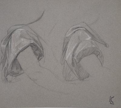 Léopold Franz KOWALSKI: Étude du drapé de la manche, dessin original 2
