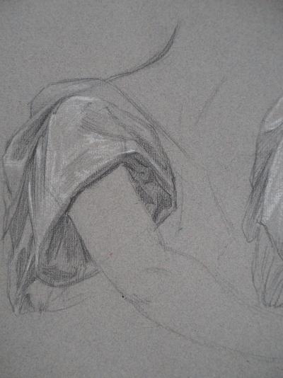 Léopold Franz KOWALSKI: Étude du drapé de la manche, dessin original 2