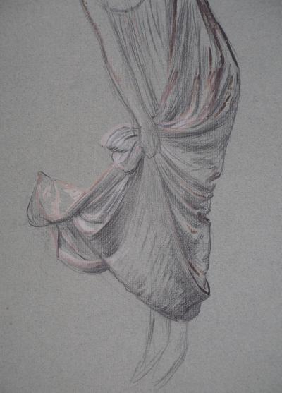 Léopold Franz KOWALSKI: Étude du drapé du jupon relevé, dessin original 2