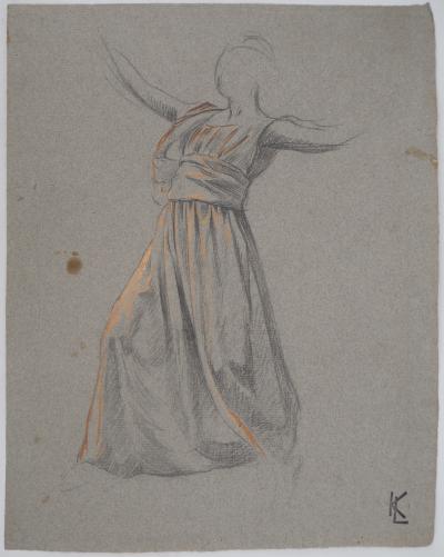 Léopold Franz KOWALSKI: Étude du drapé de la robe, en mouvement, dessin original 2
