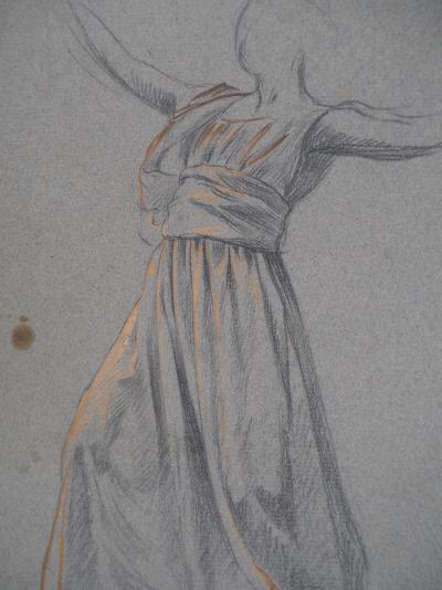 Léopold Franz KOWALSKI: Étude du drapé de la robe, en mouvement, dessin original 2