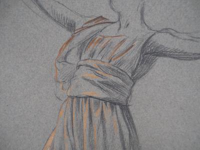 Léopold Franz KOWALSKI: Étude du drapé de la robe, en mouvement, dessin original 2