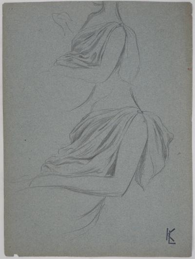 Léopold Franz KOWALSKI: Étude du drapé du décolleté, dessin original 2