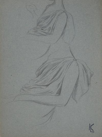 Léopold Franz KOWALSKI: Étude du drapé du décolleté, dessin original 2