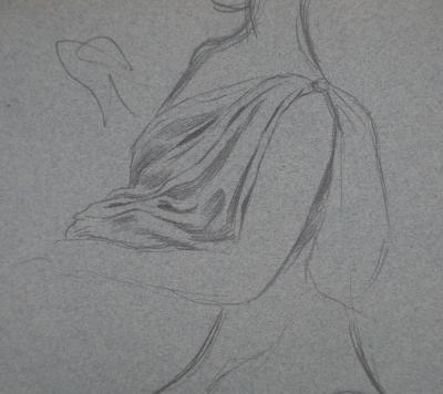 Léopold Franz KOWALSKI: Étude du drapé du décolleté, dessin original 2