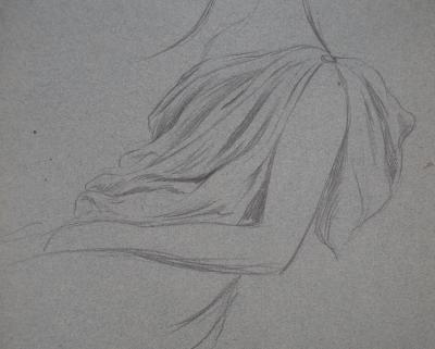 Léopold Franz KOWALSKI: Étude du drapé du décolleté, dessin original 2