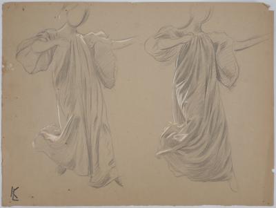 Léopold Franz KOWALSKI: Étude du drapé de la robe de chambre, dessin original 2