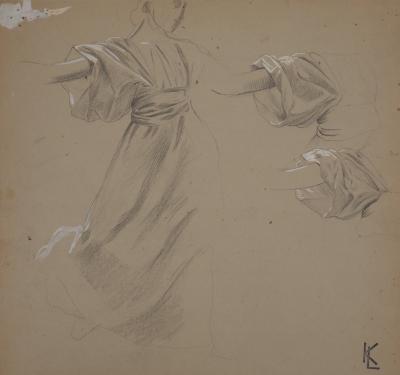 Léopold Franz KOWALSKI: Étude du drapé de robe, dessin original 2