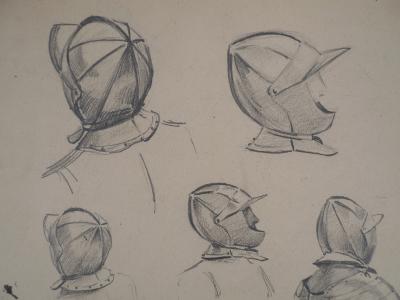 Léopold Franz KOWALSKI: Étude du casque, dessin original 2