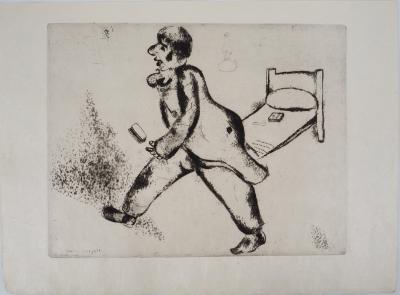 Marc CHAGALL : Pétrouchka (Les Âmes mortes), 1948, Gravure originale 2