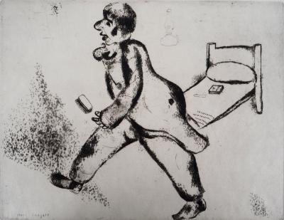 Marc CHAGALL : Pétrouchka (Les Âmes mortes), 1948, Gravure originale 2
