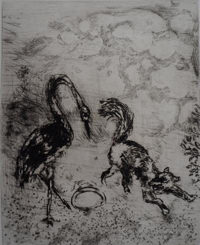 Marc CHAGALL : Le renard et la cigogne, Gravure originale signée 2