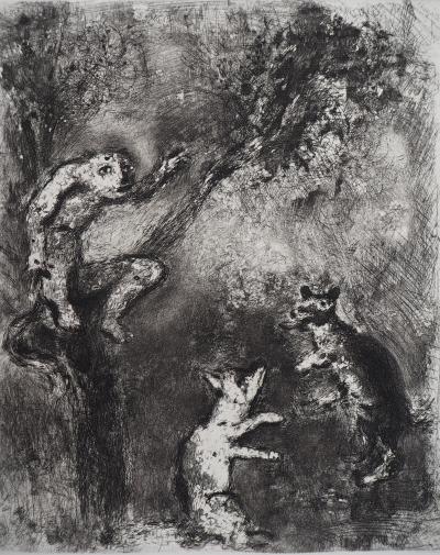 Marc CHAGALL : Le loup, le renard et le singe, Gravure originale signée 2