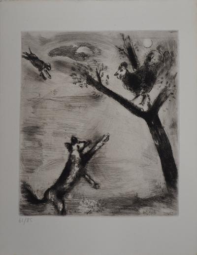 Marc CHAGALL : Le coq et le renard, Gravure originale signée 2