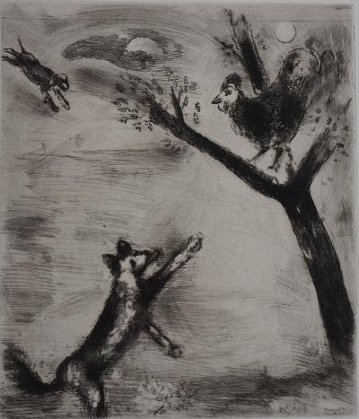 Marc CHAGALL : Le coq et le renard, Gravure originale signée 2