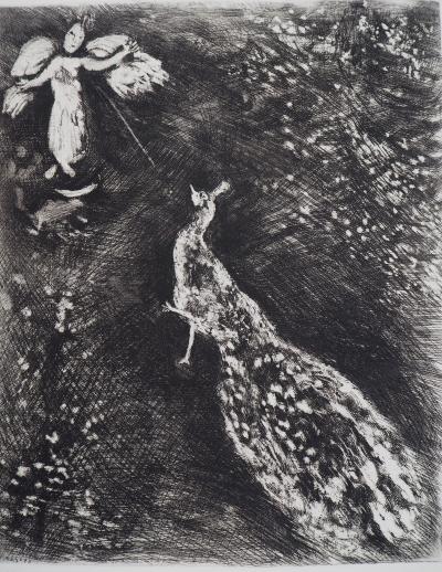 Marc CHAGALL : L’ange et le paon, Gravure originale signée 2